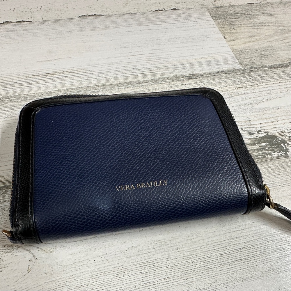 Vera Bradley Blue &‎ Black Zip Around Faux Leather Wallet - Picture 1 of 5